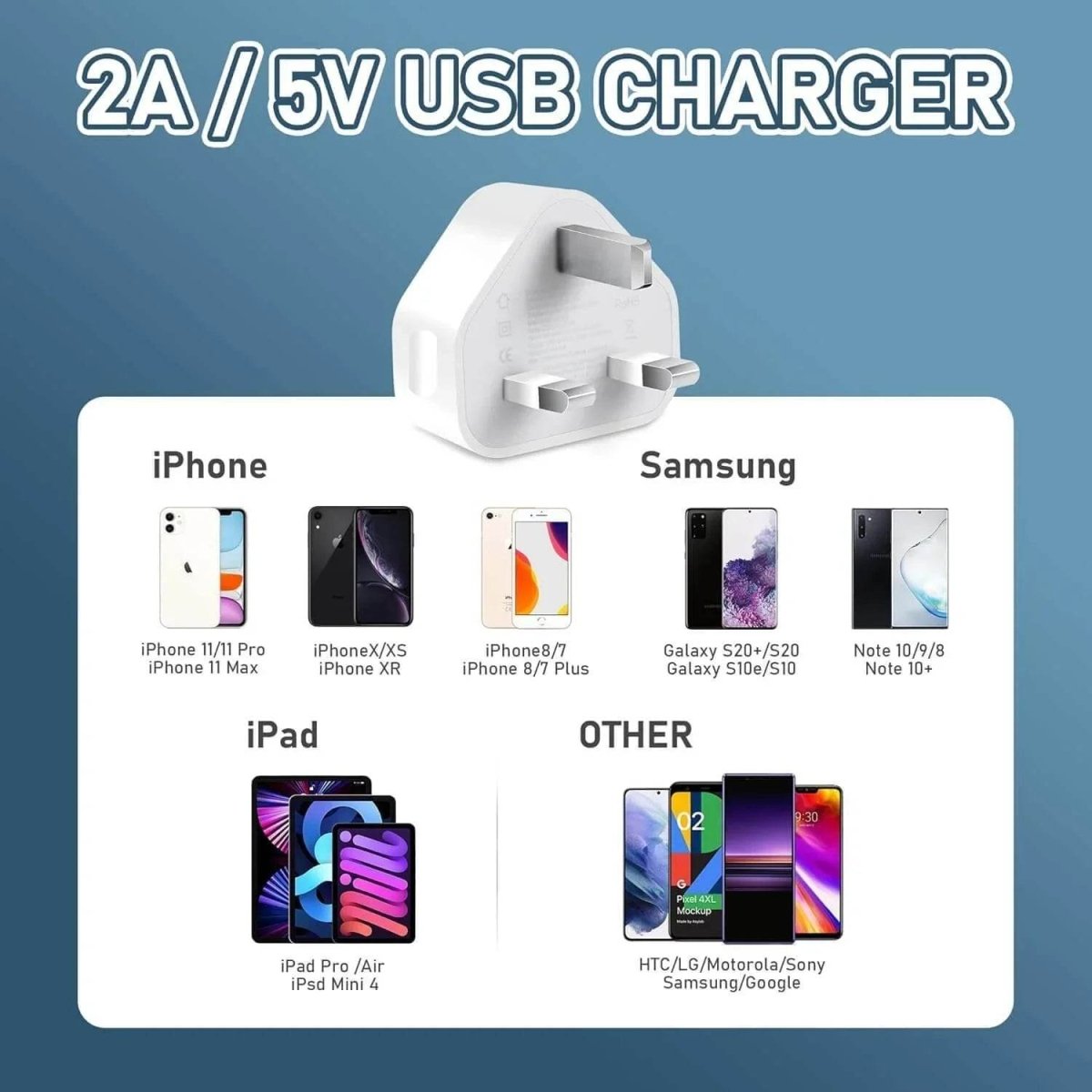 3 Pack UK USB Wall Charger Plug – 5V/2A High-Efficiency Mains Adapter, 10W Fast Charging for iPhone & Samsung