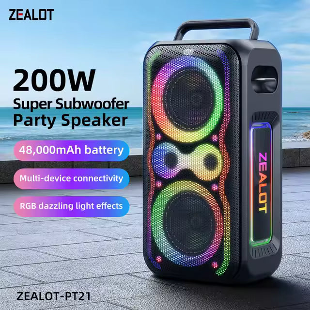 ZEALOT-PT21 200W Wireless Bluetooth Speaker , Portable Outdoor Speakers Loud with Bass Boost, Stereo Pairing, Reverse Charging