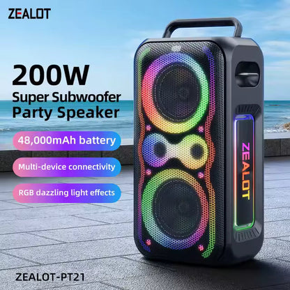 ZEALOT-PT21 200W Wireless Bluetooth Speaker , Portable Outdoor Speakers Loud with Bass Boost, Stereo Pairing, Reverse Charging