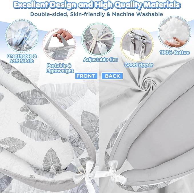 Baby Lounger Bed Nest Pod – Portable, Hypoallergenic & Breathable Cotton for Newborns (0-12 Months)