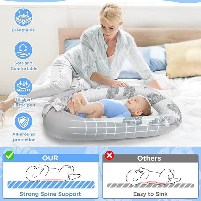 Baby Lounger Bed Nest Pod – Portable, Hypoallergenic & Breathable Cotton for Newborns (0-12 Months)