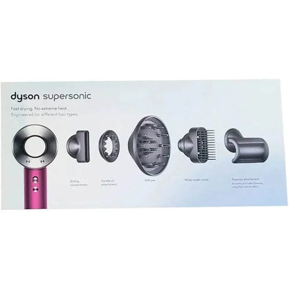 Dyson Supersonic™ Hair Dryer (Iron & Fuchsia) – Intelligent Heat Control, Fast Drying, 5 Attachments