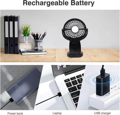FITFORT Portable Clip-On Fan | USB Rechargeable with LED Light