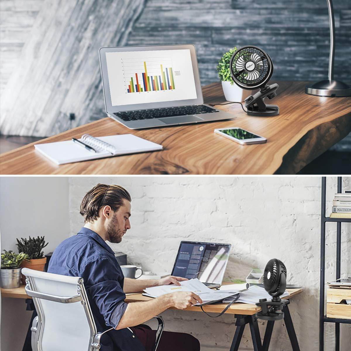 FITFORT Portable Clip-On Fan | USB Rechargeable with LED Light