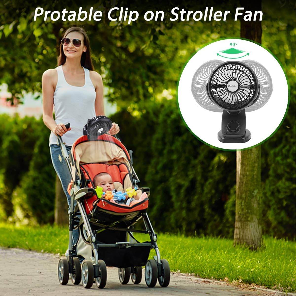 FITFORT Portable Clip-On Fan | USB Rechargeable with LED Light
