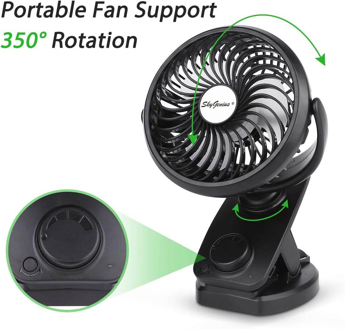 FITFORT Portable Clip-On Fan | USB Rechargeable with LED Light