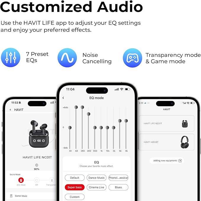 Havit Active Noise Cancelling Wireless Earbuds – LED Power Display, ANC, 30H Playtime