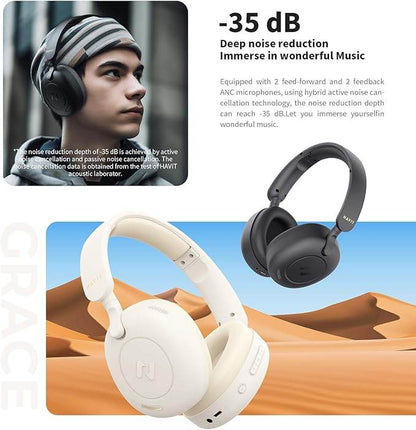 Havit H655BT Hybrid ANC Bluetooth Headset – On-Ear, 65 Hour Battery, Dual Device Support, ENC Clear Calls (BEIGE)