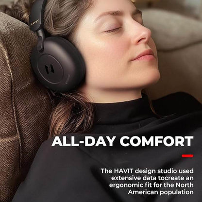 Havit H655BT Hybrid ANC Wireless Headphones – Over-Ear, Active Noise Cancellation, Bluetooth 5.3, Hi-Fi Sound, 60-Hour Playtime (Black)