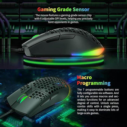 Havit MS1036 RGB Gaming Mouse – 7200 DPI, 7 Programmable Keys, Ergonomic Design (Black)