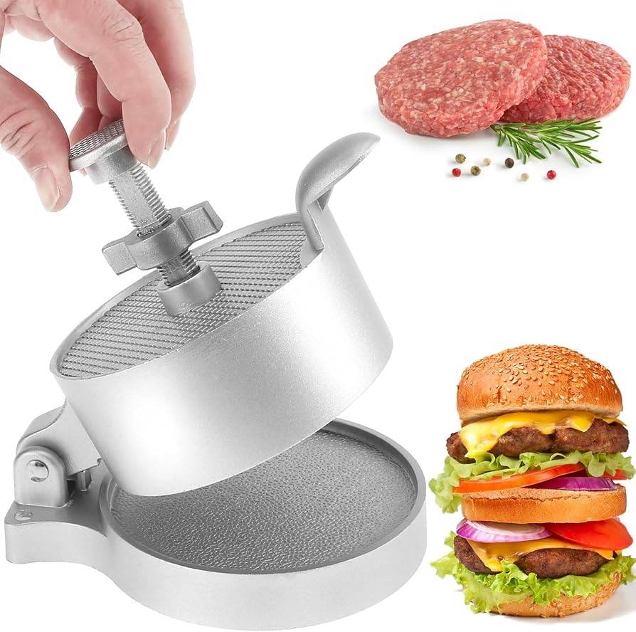 HTT Global Adjustable Burger Press – Double Aluminium Patty Maker with Wood Handle & 100 Wax Discs (Non-Stick)