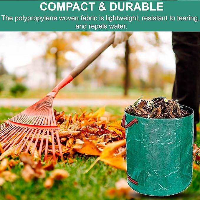 HTT GLOBAL Heavy Duty Garden Waste Bags (4 Pack) – 400L Reusable Rubbish Sacks with Gloves & Handles