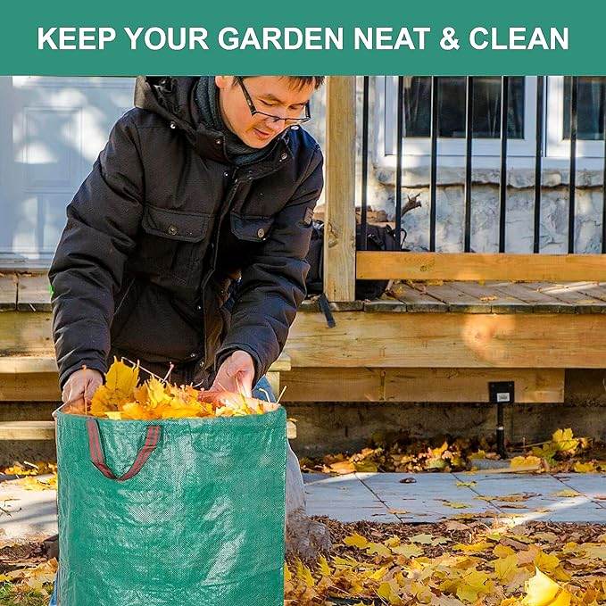 HTT GLOBAL Heavy Duty Garden Waste Bags (4 Pack) – 400L Reusable Rubbish Sacks with Gloves & Handles