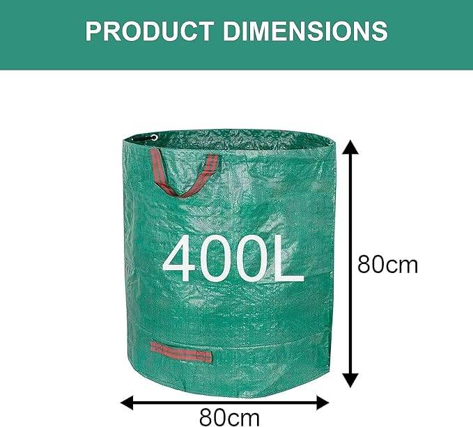 HTT GLOBAL Heavy Duty Garden Waste Bags (4 Pack) – 400L Reusable Rubbish Sacks with Gloves & Handles