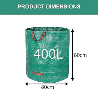 HTT GLOBAL Heavy Duty Garden Waste Bags (4 Pack) – 400L Reusable Rubbish Sacks with Gloves & Handles