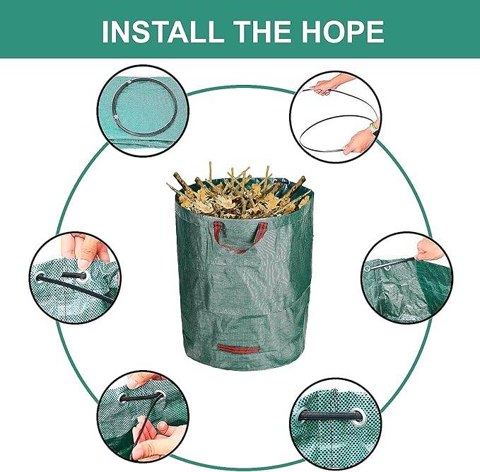HTT GLOBAL Heavy Duty Garden Waste Bags (4 Pack) – 400L Reusable Rubbish Sacks with Gloves & Handles