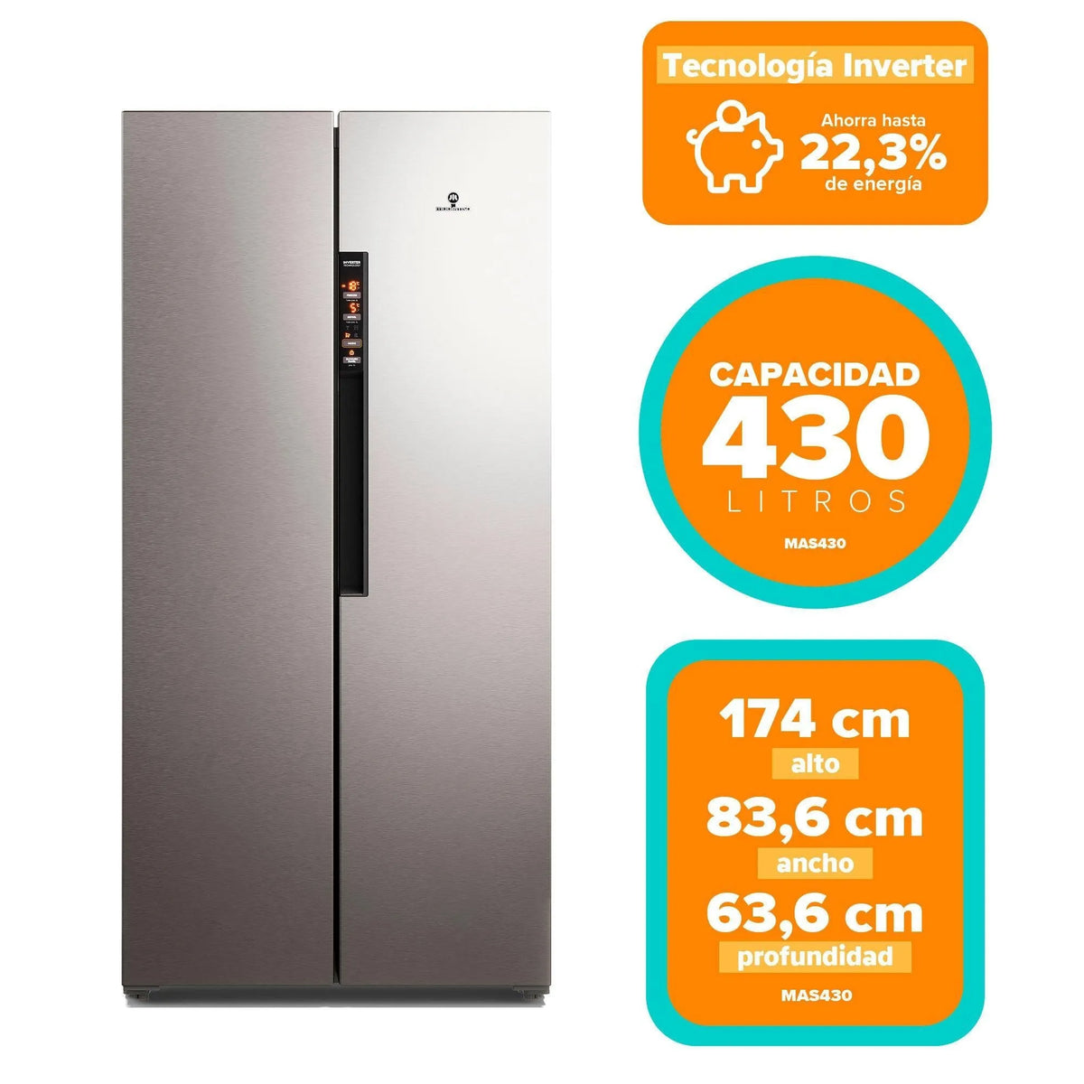 Refrigerador 430L No Frost Side By Side MAS430 Mademsa