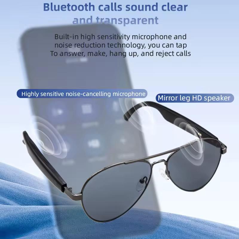 Smart Glasses Headset Wireless Bluetooth Sunglasses – Open-Ear Audio, Hands-Free Calling, UV Protection (HY1002 Gold/Grey)
