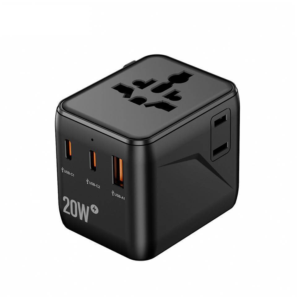 Universal Travel Adapter – All-in-One with 2 USB-C, 1 USB-A | Worldwide Plug Support (US, UK, EU, AU)