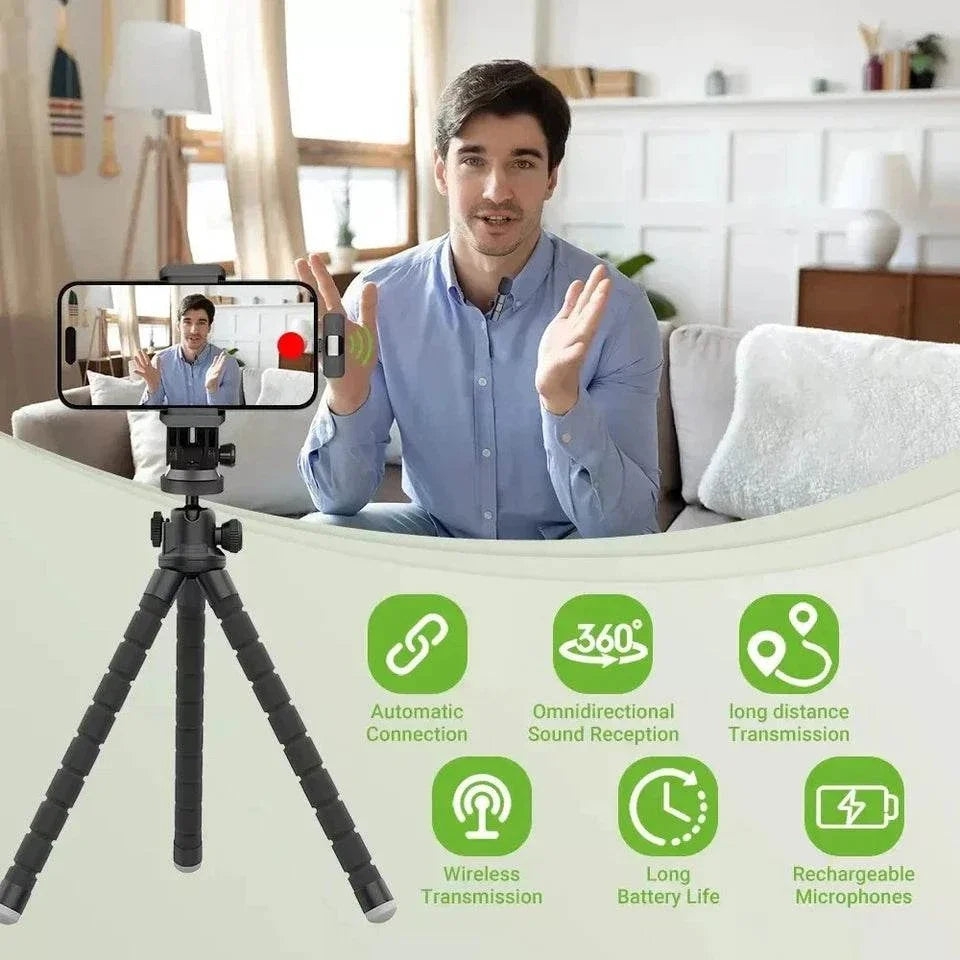 Wireless Lavalier Lapel Microphone – Mini 2 Clip-on Mic for iPhone, Android, PC & iPad, Plug-and-Play with Noise Reduction for Video, YouTube & TikTok