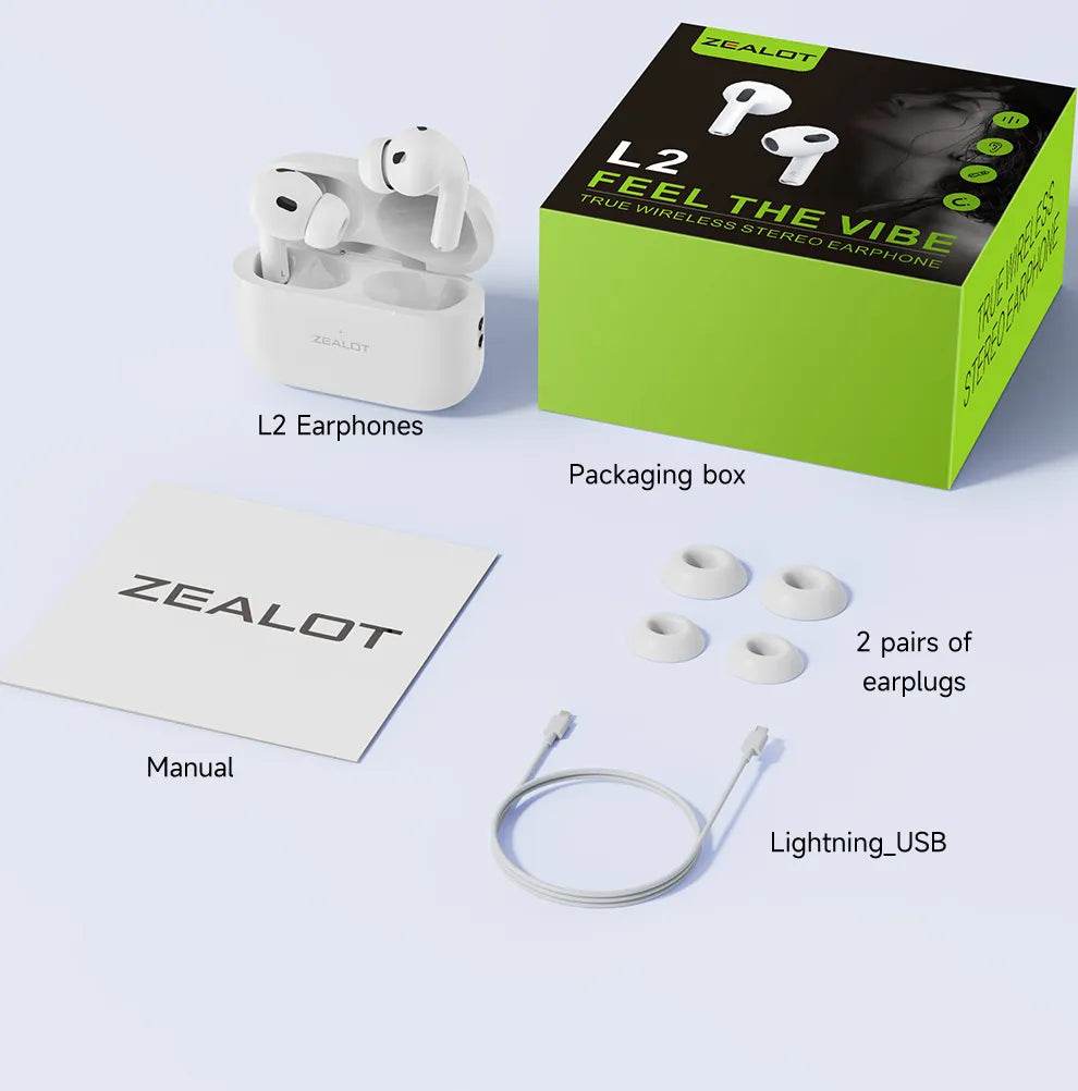 Zealot L2 Wireless Stereo Earphones – True Wireless, Deep Bass Audio, Bluetooth 5.0, Comfortable Fit, Charging Case
