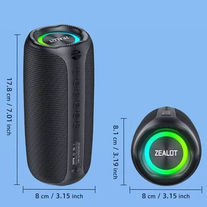 ZEALOT-MP2 Portable Bluetooth Speaker – IPX5 Waterproof, 360° Stereo Sound, Camping & Hiking