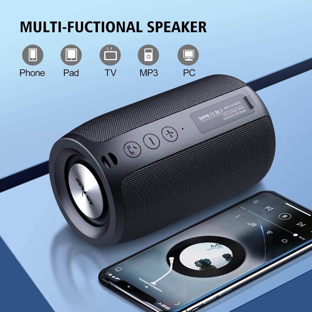 ZEALOT S32 Bluetooth Speaker – 10W Louder Sound, 3D Stereo, IPX5 Waterproof