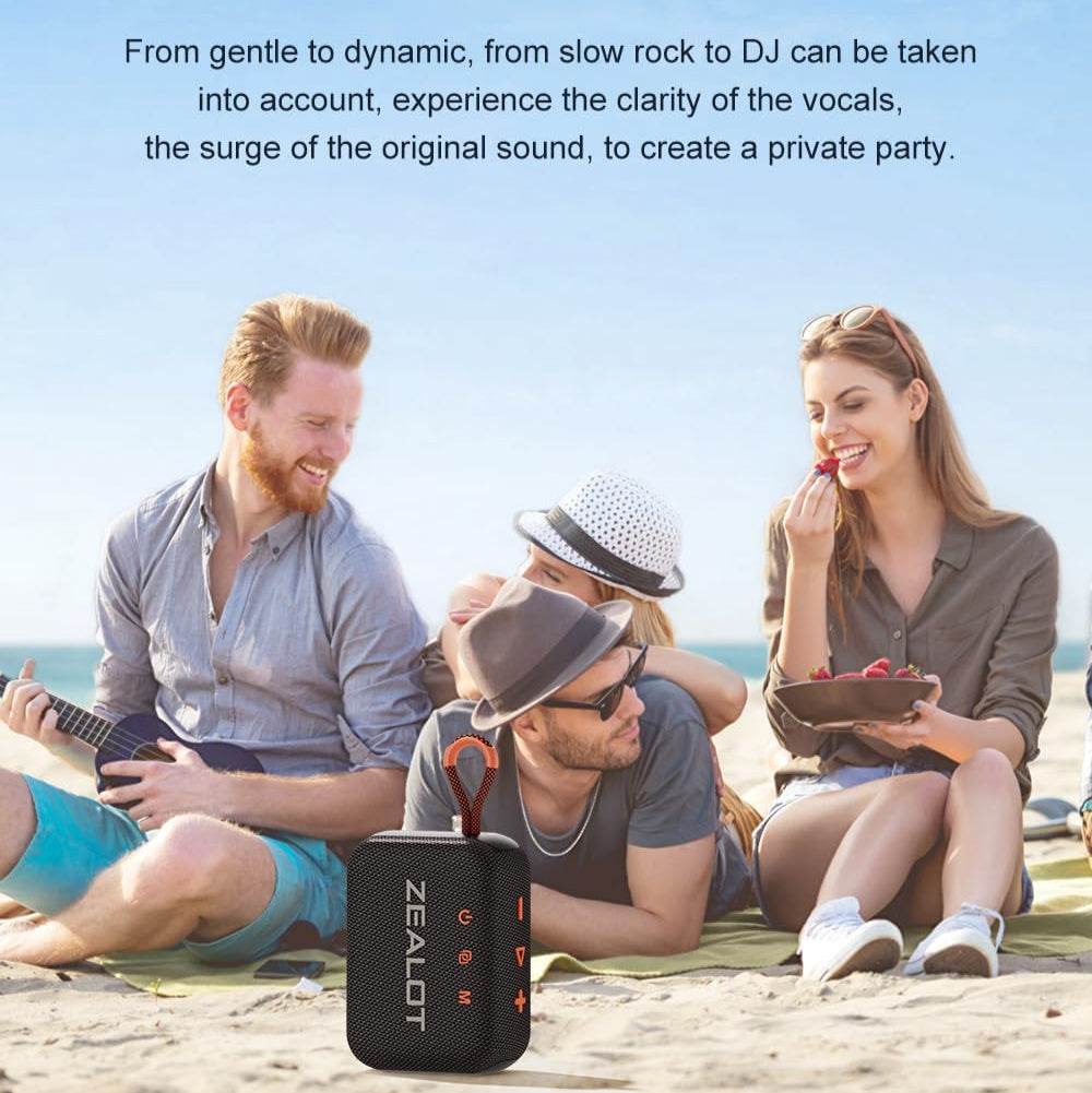 ZEALOT S75 Waterproof & Sandproof Beach Speaker – HiFi Stereo Sound, Rugged Outdoor Design