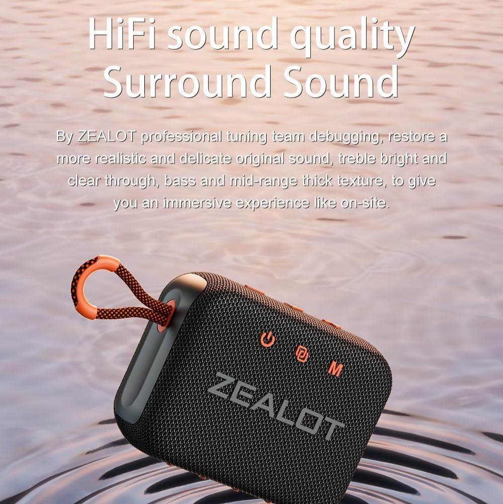 ZEALOT S75 Waterproof & Sandproof Beach Speaker – HiFi Stereo Sound, Rugged Outdoor Design