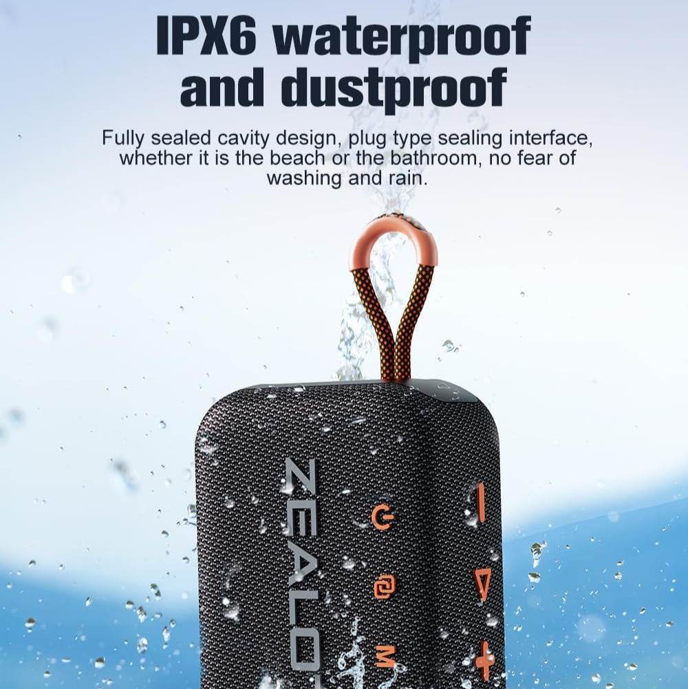 ZEALOT S75 Waterproof & Sandproof Beach Speaker – HiFi Stereo Sound, Rugged Outdoor Design